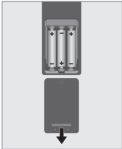 GRUNDIG 42VLC7121C - Insertion des piles dans la télé-commande - 1
