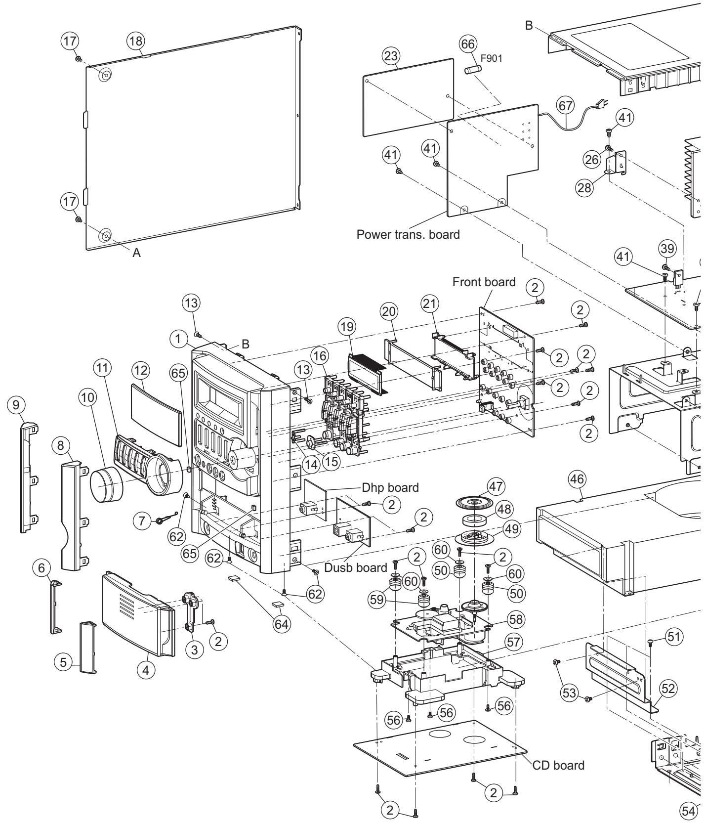 VICTOR UX-S59 - Exploded view of general assembly and parts list - 1