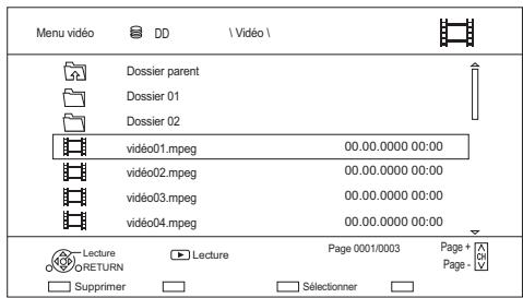 PANASONIC DMR6UBT1IEC - Écran de la liste des vidéos/liste des musiques - 1