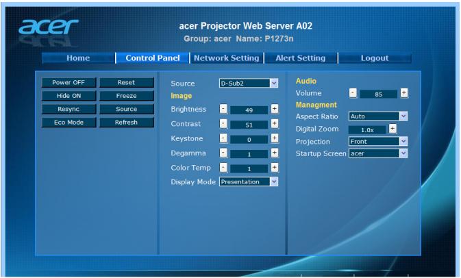 ACER P1273B - Control Panel (Panneau de contrôle) - 1