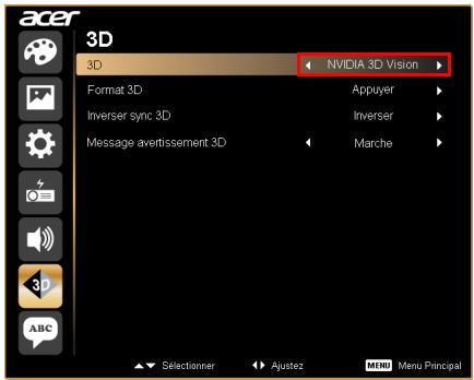 ACER P1273B - Réglez 3D sur Nvidia 3D Vision. - 1