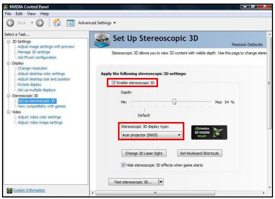 ACER P1273B - Configuration d'un environnement 3D - 2