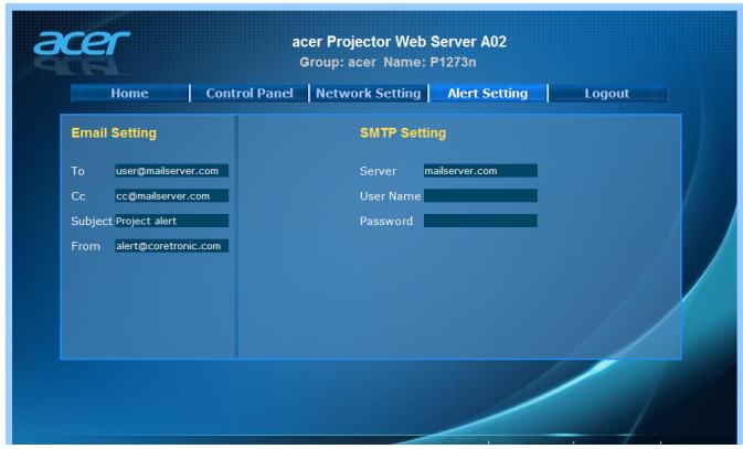 ACER P1273B - Alert Setting (Réglages d'alerte) - 1