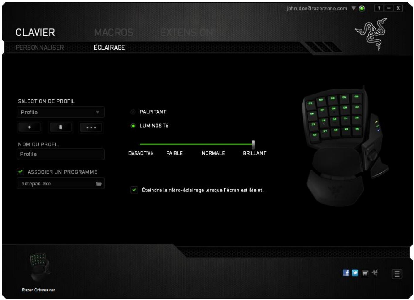 RAZER ORBWEAVER 2014 - Onglet Éclairage - 1