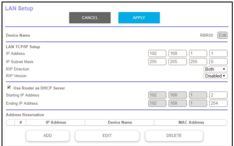 NETGEAR RBR50-100PES - To change the LAN TCP/IP settings: - 1