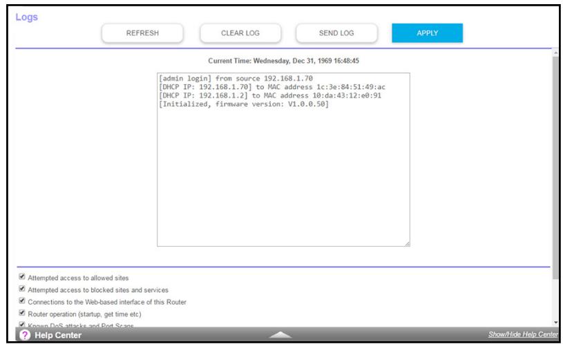 NETGEAR RBR50-100PES - To view and manage logs: - 1