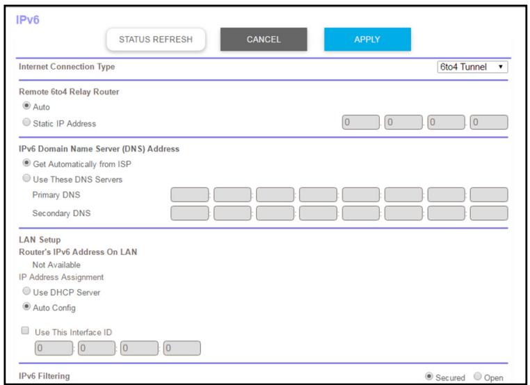 NETGEAR RBR50-100PES - To set up an IPv6 Internet connection by using a 6to4 tunnel: - 1