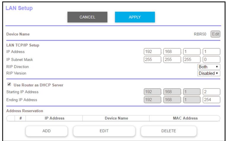 NETGEAR RBR50-100PES - Select ADVANCED > Setup > LAN Setup. - 1