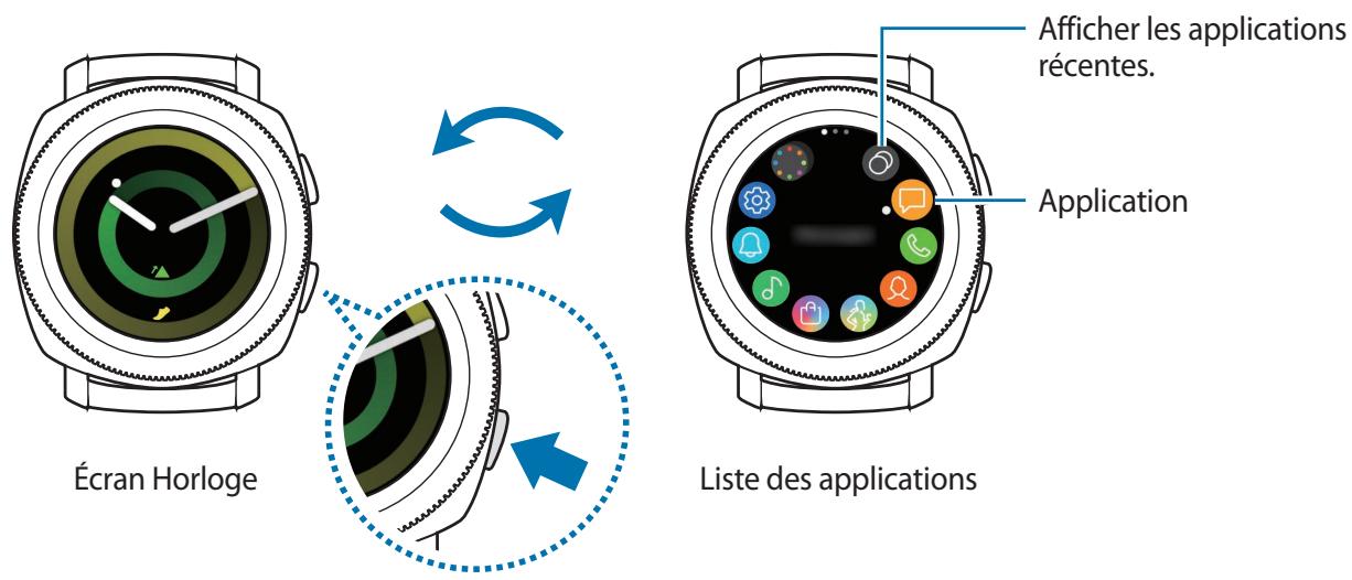 SAMSUNG GEAR SPORT - Passer de l'écran Horloge à la liste des applications - 1