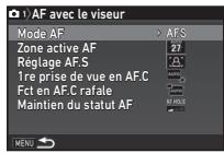 PENTAX KP - Réglage de la mise au point automatique lors de prise de vue avec le viseur - 2