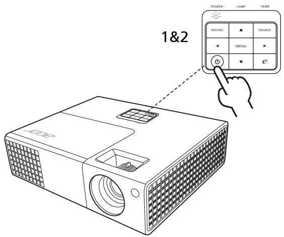 ACER X111 - Mise sous tension du projecteur - 1