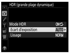 NIKON D810 - Choisissez l'écart d'exposition. Pour désirir l'écart d'exposition entre les deux vues, mettez en surbrillance Écart d'exposition et appuyez sur ⑥. - 1