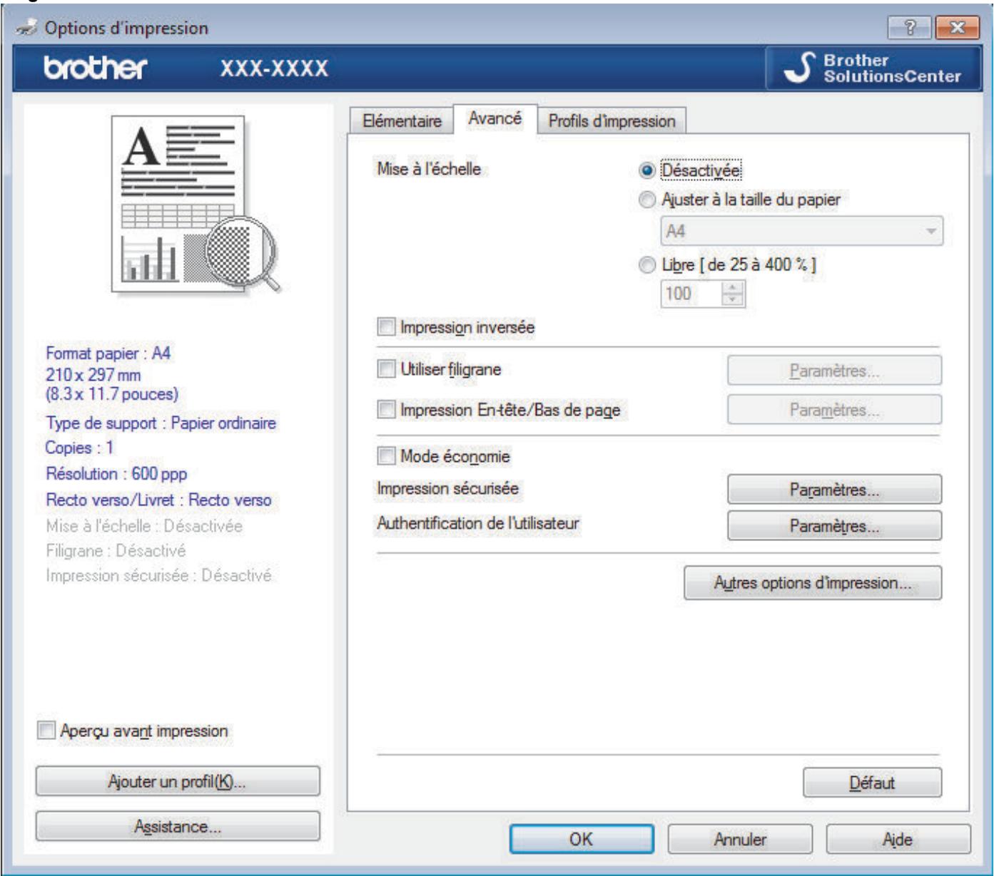 BROTHER MFC-L2710DW - Onglet Avancé - 1