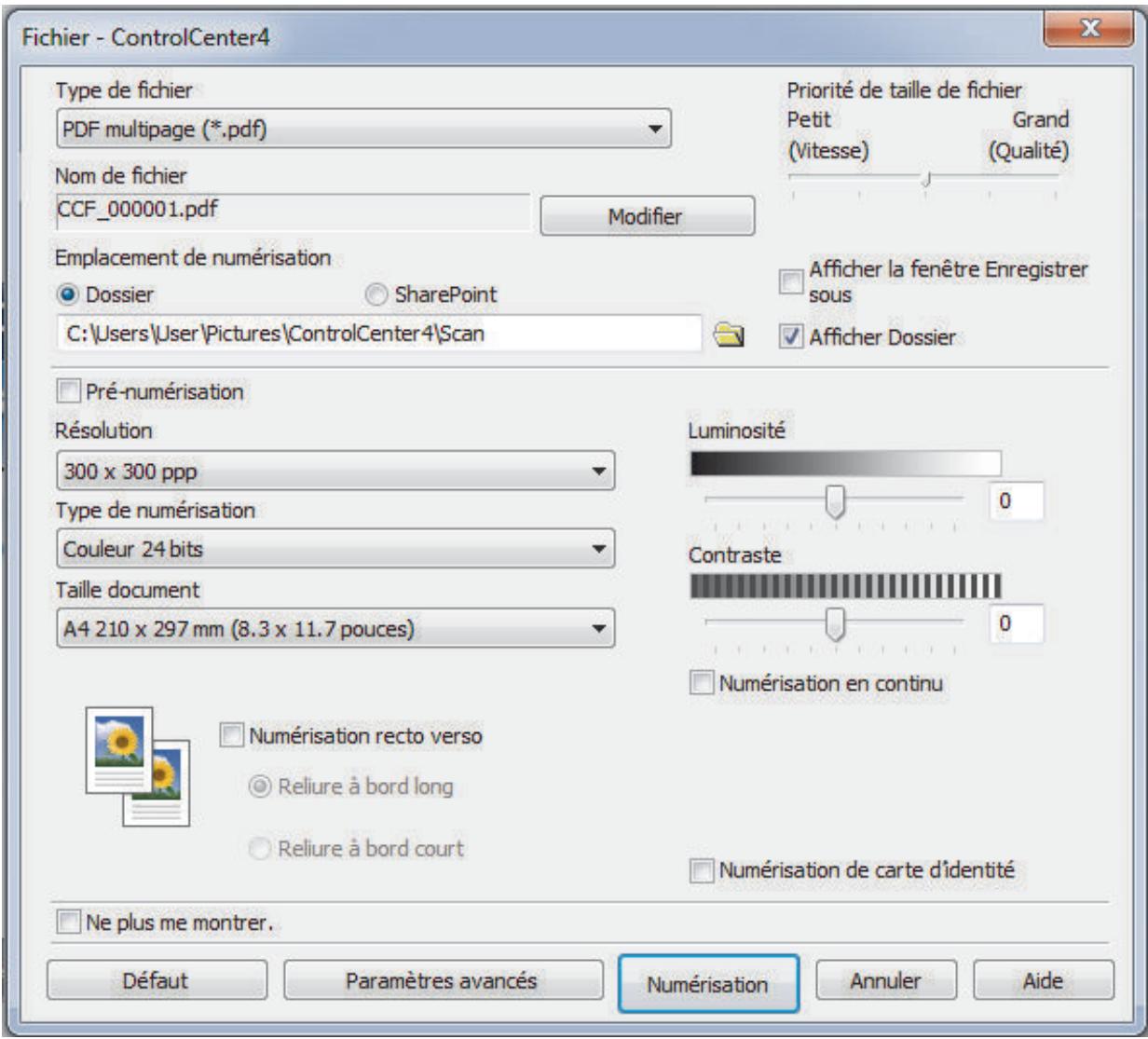 BROTHER MFC-L2710DW - Numériser les deux faces d'une carte d'identité à l'aide du mode Avancé de ControlCenter4 (Windows®) - 2