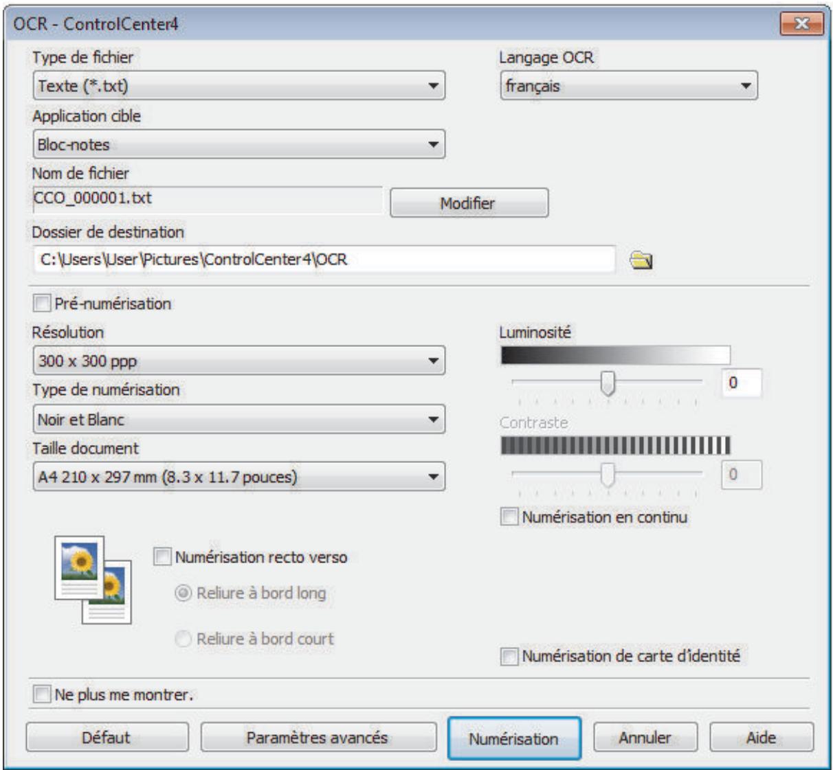 BROTHER MFC-L2710DW - Numériser vers un fichier texte modifiable (OCR) à l'aide du mode Avancé de ControlCenter4 (Windows®) - 3