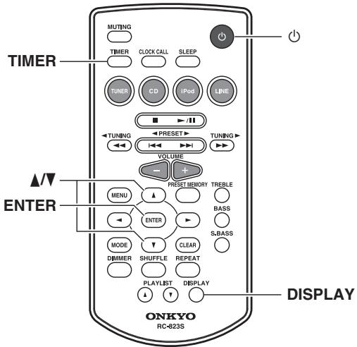 TIMER ENTER ONKYO RC-823S MUTING TIMER CLOCK CALL SLEEP TUNER CD iPod LINE TUNING PRESET TUNING VOLUME PRESI MEMORY TREBLE MENU ENTER BASS MODE CLEAR S/BASS DIMMER SHUFFLE REPEAT PLAYLIST DISPLAY DISPLAY