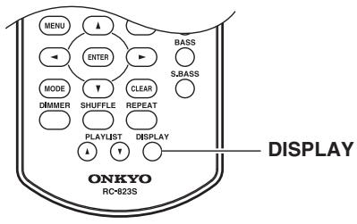 MENU ENTER MODE DIMMER SHUFFLE REPEAT PLAYLIST DISPLAY BASS SJASS DISPLAY ONKYO RC-823S
