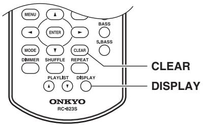 MENU ENTER MODE DIMMER SHUFFLE REPEAT PLAYLIST DISPLAY BASS S.BASS CLEAR DISPLAY ONKYO RC-623S