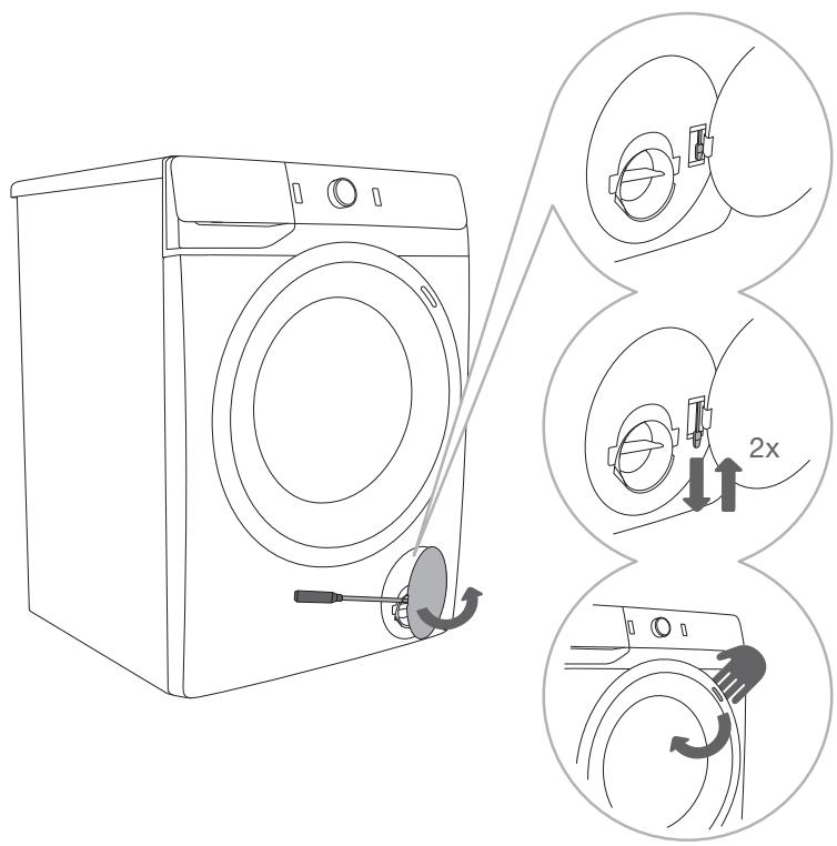HISENSE W1014FQRT - OUVERTURE MANUELLE DU HUBLOT EN CAS DE PANNE D'ÉLECTRICITE OU QUAND LE PROGRAMME EST EN PAUSE - 1