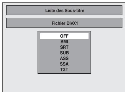 TOSHIBA RD-H100DT - Une fois le fichier DivX® sélectionné, la “Liste des Sous-titre” apparaitra. - 1