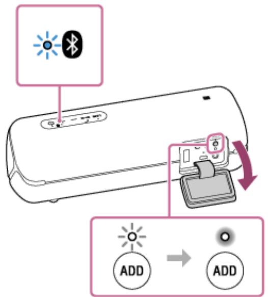 SONY XB-52 - Appuyez sur la touche ADD (Ajout d'enceinte) qui se trouve derrière le capuchon à l'arrière de l'une des 2 enceintes. - 1