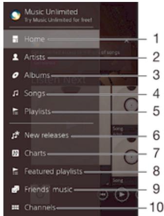 SONY XPR E1 - Menu de l'écran d'accueil de « WALKMAN » - 1