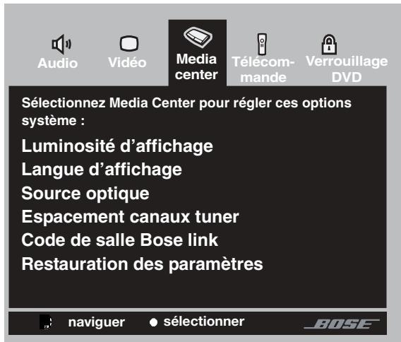 BOSER 3.2.16S2 - Options du media center - 1