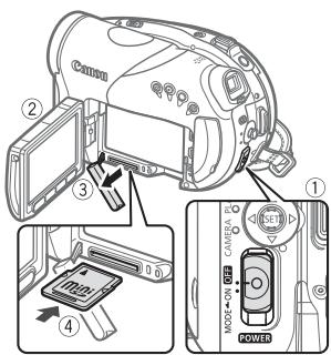 CANON HR 10 - Insertion et retrait d'une carte mémoire - 1