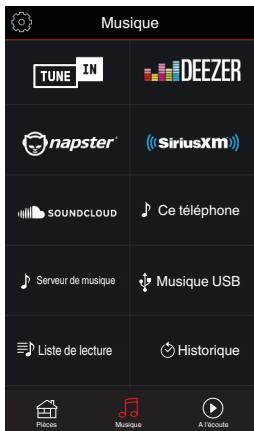 DENON AVRXSS500HBKE2 - Appuyez sur l'onglet "Musique" pour sélectionner une source musicale. - 2