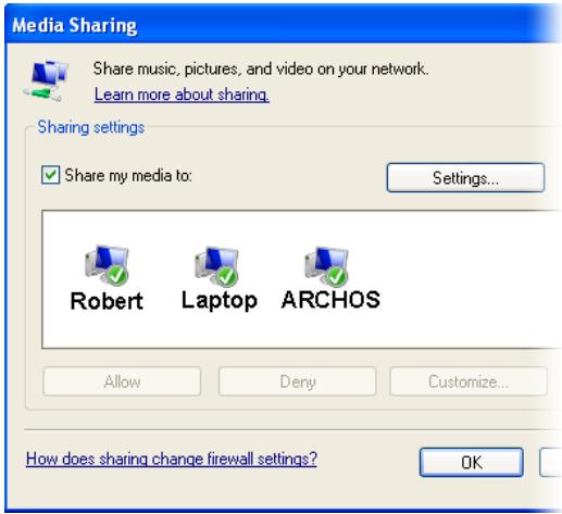 ARCHOS 1011660 - CONFIGURATION DES OPTIONS DE PARTAGE DU LECTEUR WINDOWS MEDIA® - 2