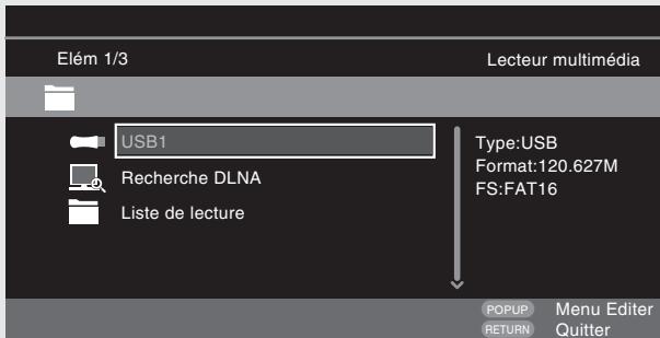 DENON DBP1611UD - Sélectionnez un périphérique sur lequel un fichier à dire est stocké avec les touches , puis appuyez sur ENTER. - 1