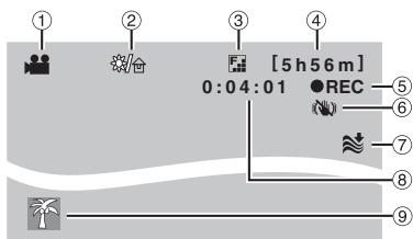 ① ② ③ ④ [5 h 56 m] 0:04:01 ●REC ⑤ ⑥ ⑦ ⑧ ⑨
