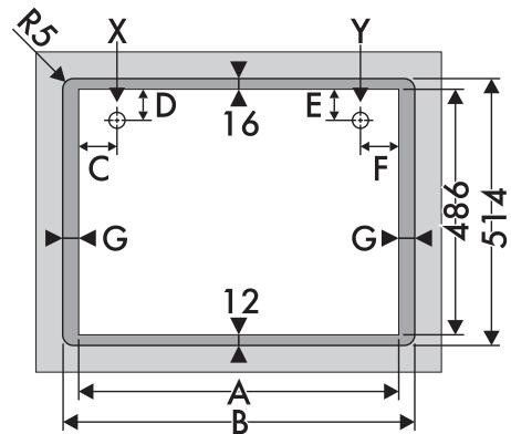 DARRYSMEG PM6912WLDR - Dimensions encastrement du plan decuisson au ras (mm) - 1