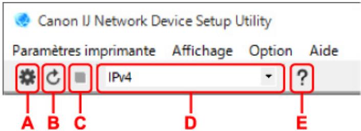 CANON TS6250 - Éléments de la barre d'outils de l'écran Canon IJ Network Device Setup Utility - 1