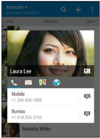 Annuaire Sources multiples VORIS CONTACTS GROUP Laura Lee Mobile +1 266 555 1806 Bureau +1 618 555 3703 Natasha White