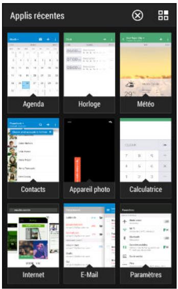 Applis récentes Agenda Horloge Météo Contacts Appareil photo Calculatrice Internet E-Mail Paramètres