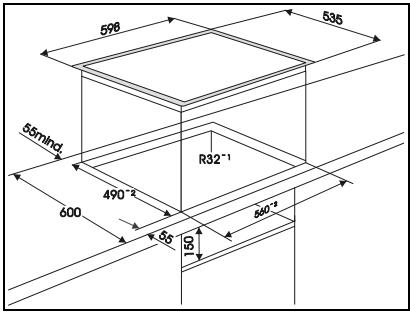 GORENJE GMS 66 E - Dimensions de la découpe pour la table de cuisson - 1