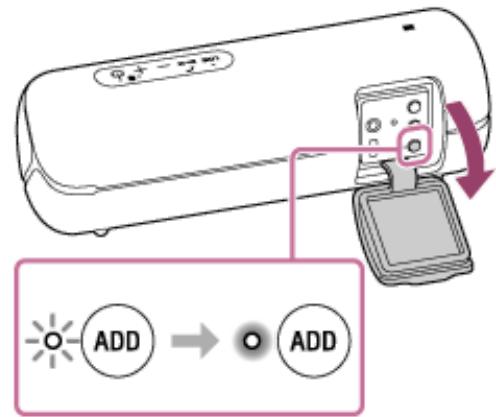 SONY XB-22 - Appuyez sur la touche ADD (Ajout d'enceinte) qui se trouve derrière le capuchon à l'arrière de l'une des 2 enceintes. - 4