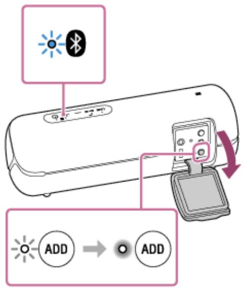 SONY XB-22 - Appuyez sur la touche ADD (Ajout d'enceinte) qui se trouve derrière le capuchon à l'arrière de l'une des 2 enceintes. - 1