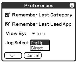 SONY CLIE - Frappez la flèche à côté de Sél. par Jog Dial et Sélectionnez Popup. - 1