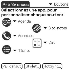 SONY CLIE - Frappez la flèche▼ en haut à droite de l'écran Préférences et Sélectionnéz Boutons. - 1