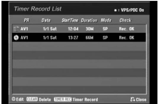 HITACHI DV-DS 161 E - Vérification des détails de l'enregistrementprogrammé - 1