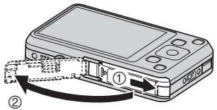 CASIO Z800 - Appuyez sur [ON/OFF] (Alimentation) pour mettre l'appareil photo hors service, puis ouvrez le couvercle de batterie. - 1
