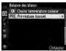 NIKON D610 - Sélectionner PRE (Pré-réglage manuel) pour la Balance des blancs dans le menu Prise de vue. - 2