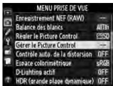 NIKON D610 - Sélectionner Gérer le Picture Control dans le menu Prise de vue. - 2