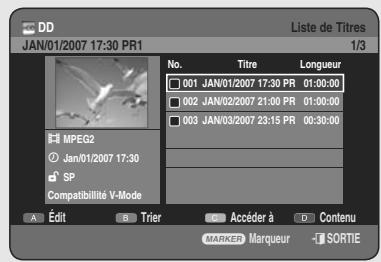 SAMSUNG DVD-HR755 - Utilisation du bouton TITLE LIST - 2