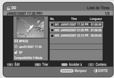 SAMSUNG DVD-HR755 - Utilisation du bouton TITLE LIST - 1