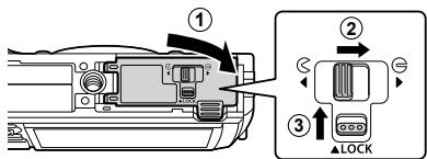 OLYMPUS TG-5 - Suive les étapes ①, ② et ③ pour fermer le couvercle du compartment de la batterie/carte. - 1
