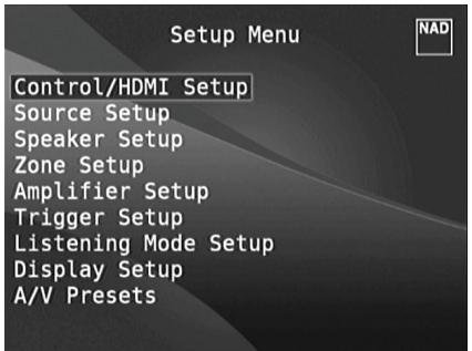 NAD 1787 - SETUP MENU (MENU DE CONFIGURATION) - 1