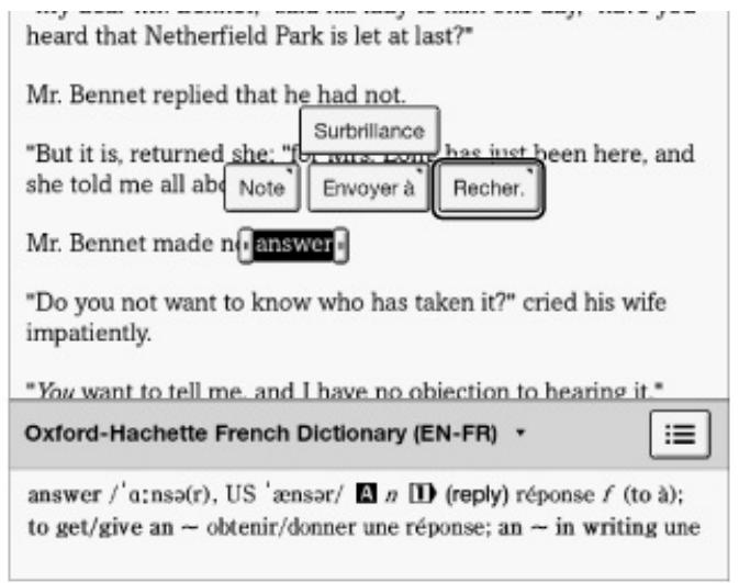 SONY PRST3SWC.CE7 - Tapez sur la zone de définition. la définition s'affiche dans la visionneuse du dictionnaire. - 1